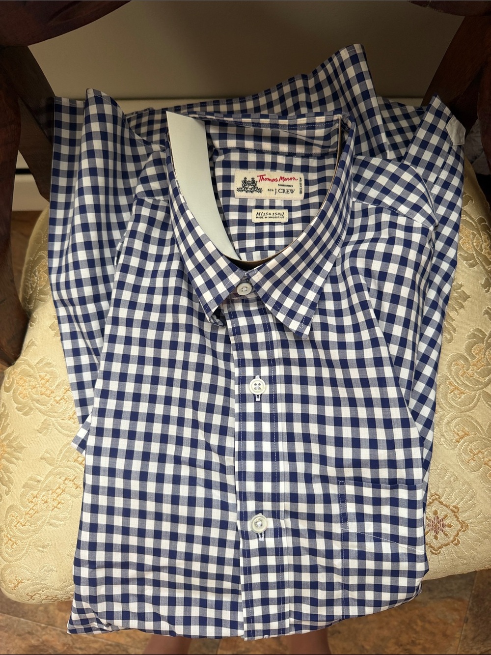 J. Crew Blue and White Gingham Button-Down Dress Shirt